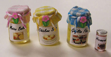 Dollhouse Miniature 4 Jars of Soup